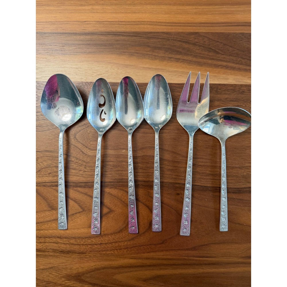1847 Rogers Bros Silver Lace Silverplate Serving Set 6pc Silver Floral Scroll